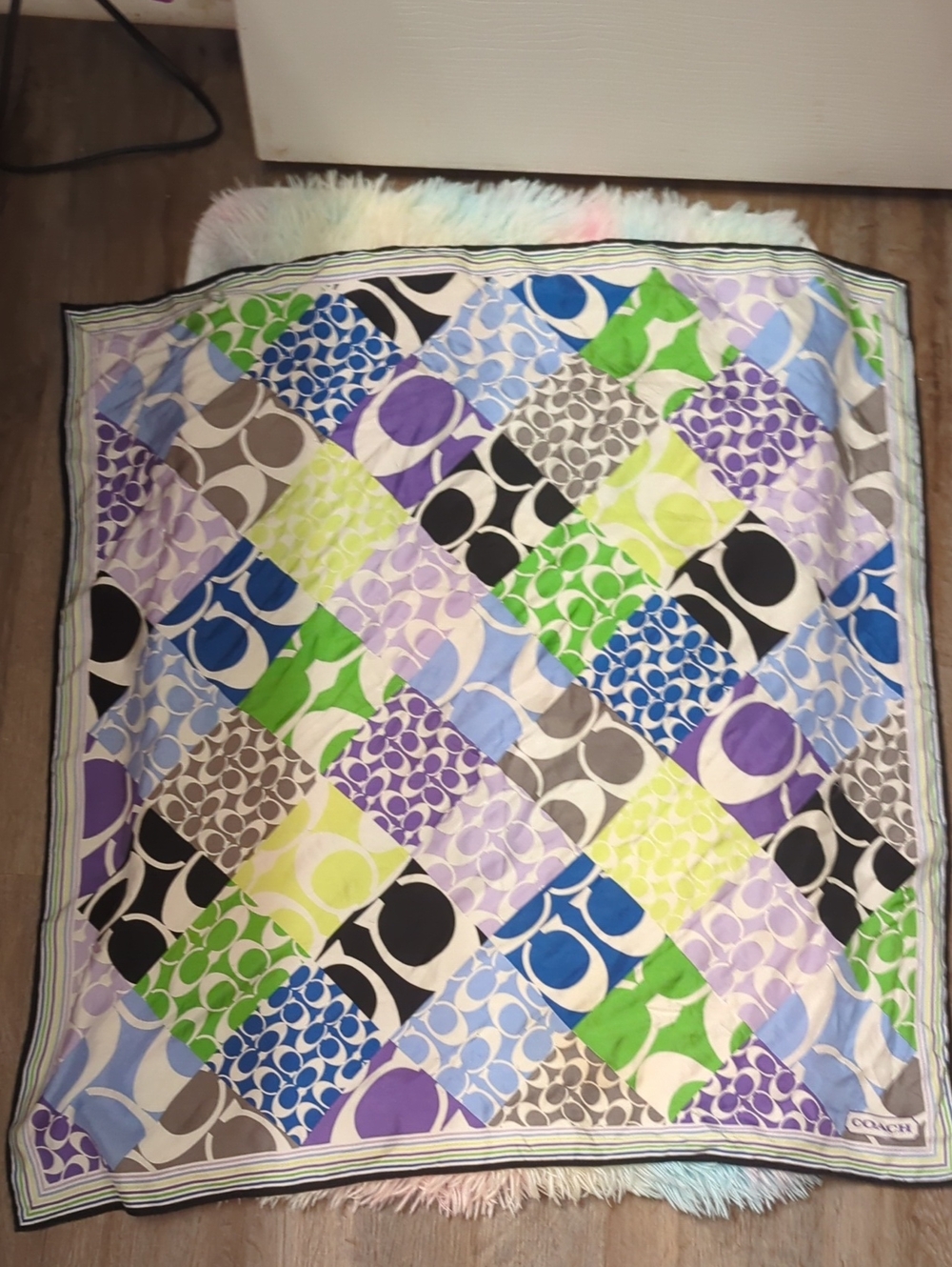 Coach Multicolor Patchwork Logo Throw - Green, Blue, Purple, Gray, Black, Yellow